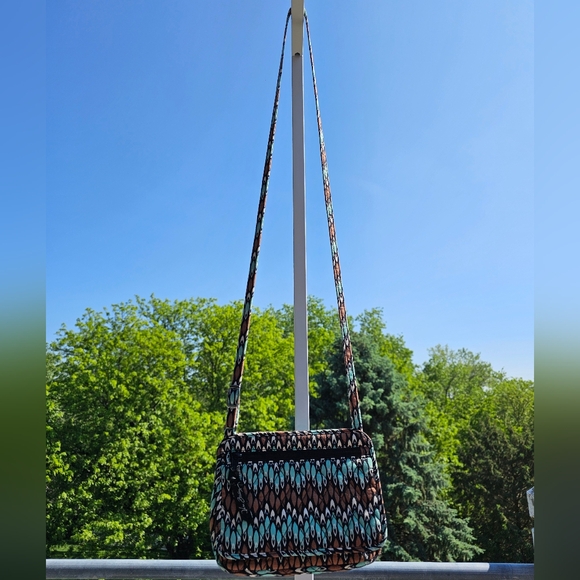 VERA BRADLEY "Sierra Stream" Print Teal Brown Black Crossbody Bag - Picture 2 of 10